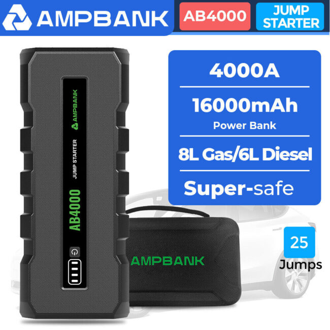 AB4000 4000A USB Car Jump Starter Booster Pack 16000mAh Power Bank